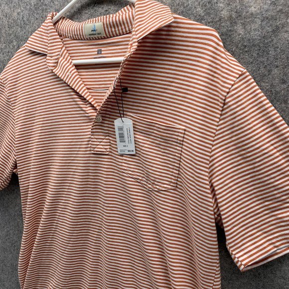 Johnnie O Polo Shirt Men Small Adult Orange White Striped Pockets Outdoors - Picture 5 of 15